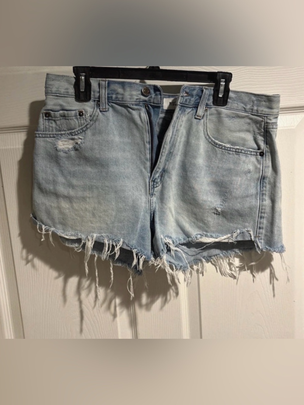 Light Blue Distressed Denim Shorts - Women